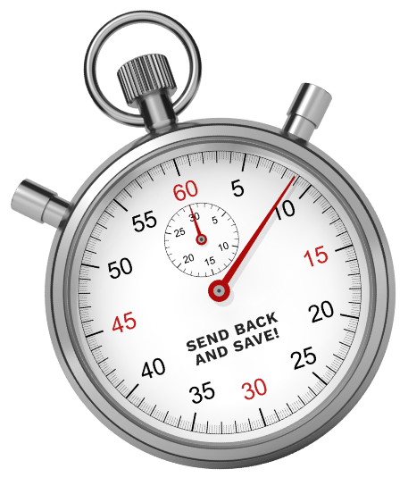 A stop watch that says Send back and save! on the face of it.
